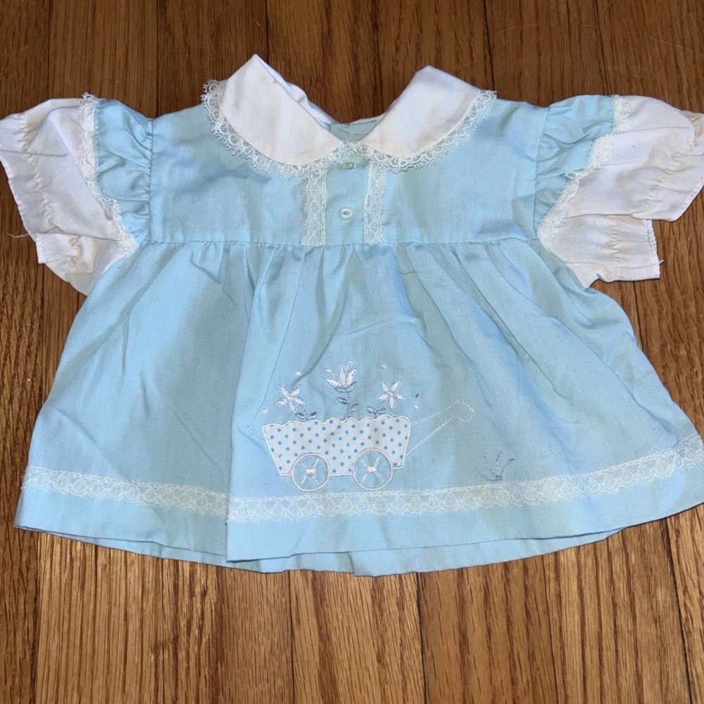 Vintage Cradle Togs Dress Baby Girls Blue‎ 0-3 Months Appliqué